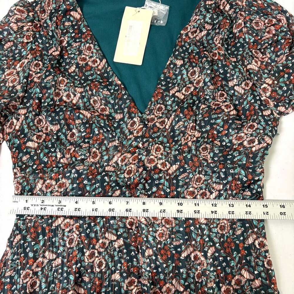 Vera & Lucy Midi Dress Womens L Blue Brown Floral V Neck Boho Gypsy NWT - Picture 8 of 12